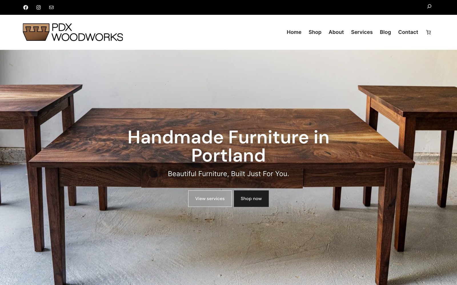 The current pdxwoodworks.com homepage