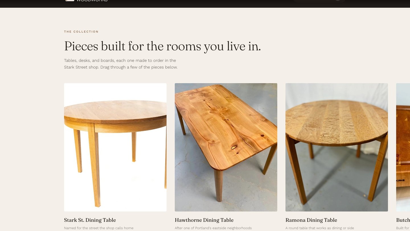The collection rail section of the new homepage