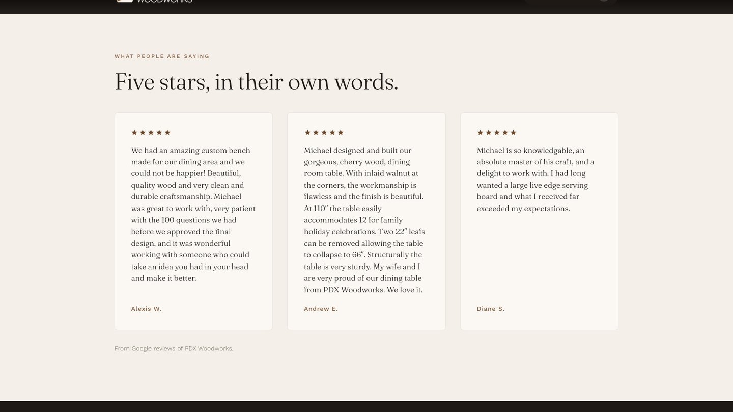The reviews section of the new homepage